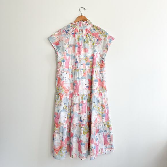 Avara Pinch Isa Santorini Greek Maxi Pastel Patterned Preppy Dress, Size Large - Picture 4 of 12
